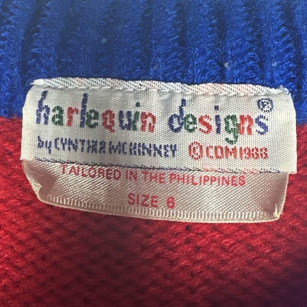 Vintage 1988 Harlequin Designs Wizard of Oz Colorblock Kids Sweater | Tag Sz: 6 - Picture 9 of 10